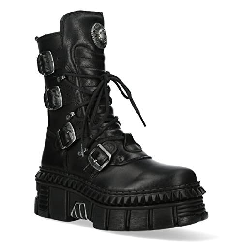 New Rock WALL373-S6 Mens Black Leather Platform Goth Punk Boots3