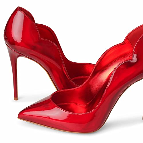 Women Pumps Sexy Pointed High Heel Patent Leather Classic Stilettos Slip On Office Office Lady Casual Dress Party Shoes Red Size 84