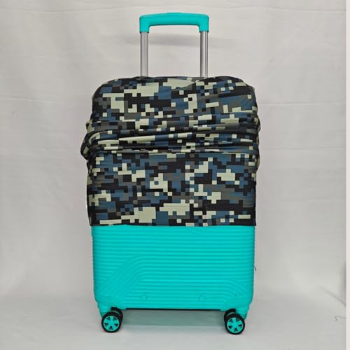 Image of Printed Polyester Suitcase Cover Stretchable Luggage Protector Trolley Bag Cover Travel Accessory (Army Squre Black-S,M)