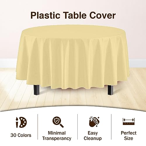 Image of Party Solids Light Yellow Round Plastic Tablecloth - 84 Inch, Pack of 24