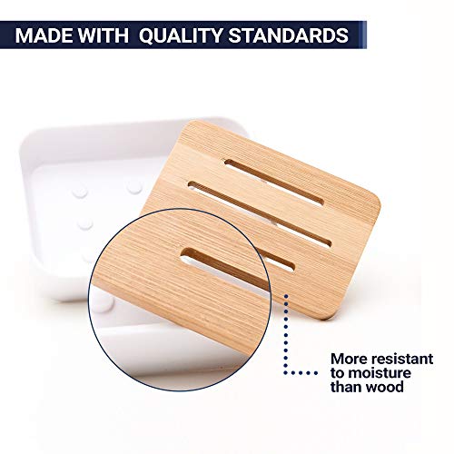 KRALIX Adina 4-Piece Bathroom Accessory Set, Includes Lotion Soap Dispenser, Soap Dish, Tumbler and Toothbrush Holder, White with Bamboo - Image 2