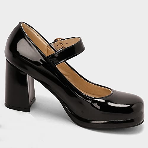 Women Retro Mary Jane Shoes Chunky High Block Heels Patent Leather Buckle Strap Closed Toe Platform Pumps Dress Work Shoes4