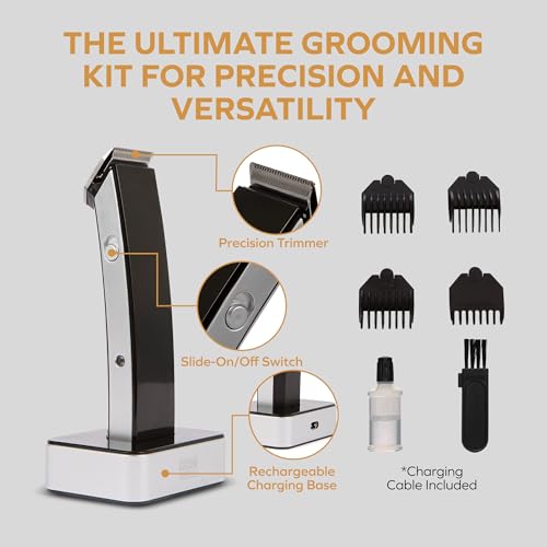 Image of CHARGEWORX Groom Essentials Electric Hair and Beard Trimmer for Men, Cordless Grooming Kit with Charging Base - Rechargeable Sideburn Trimmer for Men - 4 Trimming Guides, LED Indicator