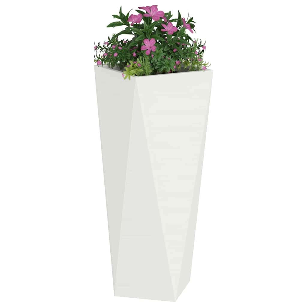 Donica 2 szt Biała 30x30x75 cm Stal Nowoczesna Donica Ogrodowa na Zewnątrz Doniczka Prostokątna Wysoka do Roślin Taras Dekoracyjny Wytrzymały Pojemnik Ozdobny z Falującymi Bokami Stabilna Skrzynia