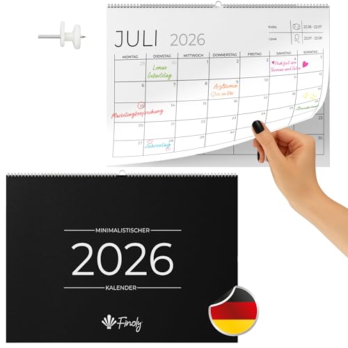 Finoly Wandkalender 2026 von Januar 26 bis Dezember 26 (12 Mon) A4 | Kalender 2026 Wandkalender | Jahreskalender 2026 für Haus, Büro & Schule | wandkalender 2026 groß 30x21 cm (Minimalistisch)