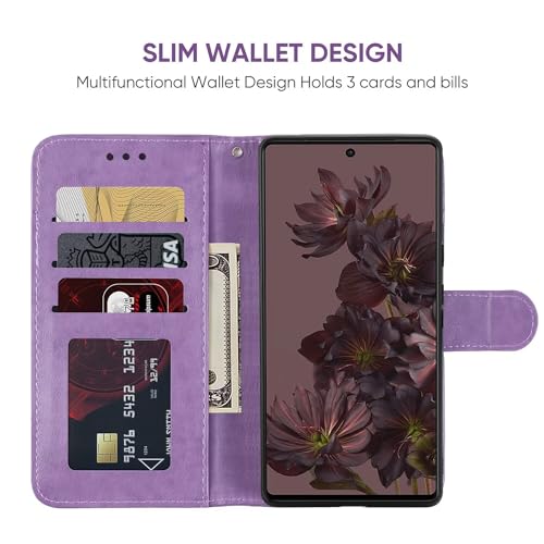 Vavies Case for Pixel 7 Pro Case, Google 7 Pro GE2AE Wallet Case, Flower Leather Flip Credit Card Holder Stand Phone Cover Cases for Google Pixel 7 Pro Purple