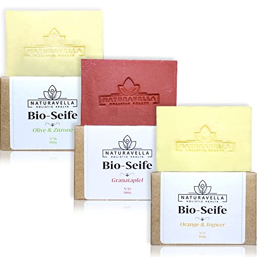 NATURA Premium 3 x BIO SEIFE Set I All-In-One Duschseife, Handseife, Körperseife & Haarseife [Premium Qualität], ideal als Geschenk I Naturseife Vegan I Kernseife Natur 3x100g Seifenstück Cover