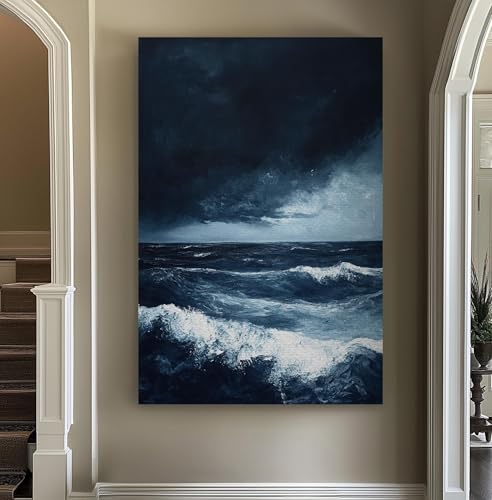 Tableau moderne lianyibo bleu acier avec cadre intérieur en bois pour décoration murale
