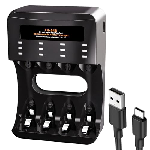BOANV 4 Slots Chargeur Piles Rechargeable Charge Rapide pour AA AAA Rechargeable avec Port USB-C (4 Slots Chargeur)