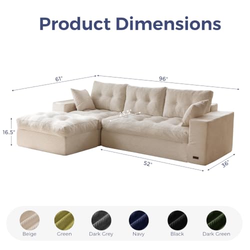 Image of MAXYOYO 96 inch L Shaped Modular Sectional Sofa with Ottoman, Cloud Boneless Couch with Layered Cushion, Upholstered Sofa in a Box, Flexible Module Combination for Living Room, No Assembly, Beige