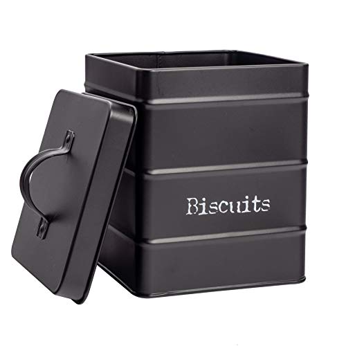 Harbour Housewares Metal Kitchen Canisters Set - Black - 4pc Set - Vintage Loose Tea Coffee Beans Granulated Sugar Storage Container Biscuit Tin Caddy Kitchen Storage with Airtight Lid - Image 4