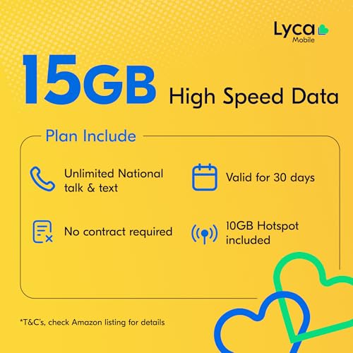 Image of Lyca Mobile USA Prepaid 5G /4G SIM Card | $29 Plan | Unlimited Talk, Text & Data | 15GB High Speed Data (10GB Hotspot) | 30 Days