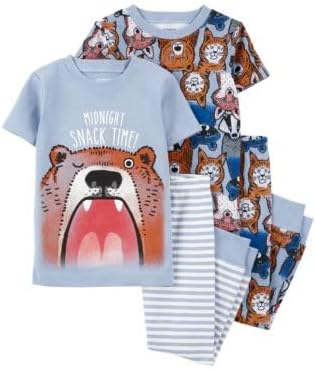 Carter's 4-Piece Toddler and baby Boy's Snug fit Cotton Pajamas (Blue/Midnight Snack, 5T)