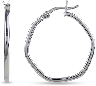 LeCalla Sterling Silver Jewelry Geometric Dainty Hoop Earring for Teen Girl Women
