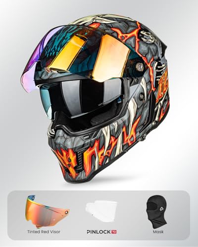 Image of ILM Motorcycle Helmets for Adult Men Women Full Face DOT ECE Powersports Dual Visor Street Racing Helmet with Pinlock Cascos para Motos Model MF509 (Day1 Orange, XL) | Powersports, Dual Visor, Street Racing, Pinlock, Cascos para Motos