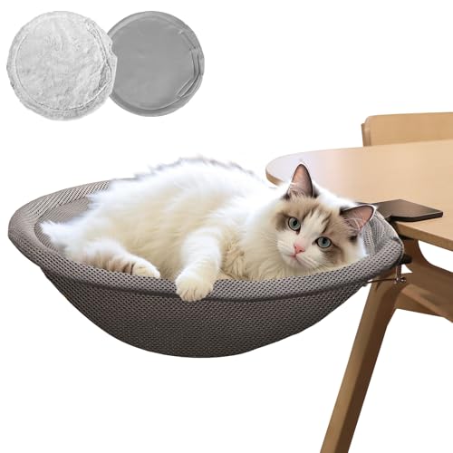Kerty Cat Desk Bed Supports up to 40lbs, Desk Cat Nest for Home Office Indoor(Include Winter Fabric and Summer Cushion)