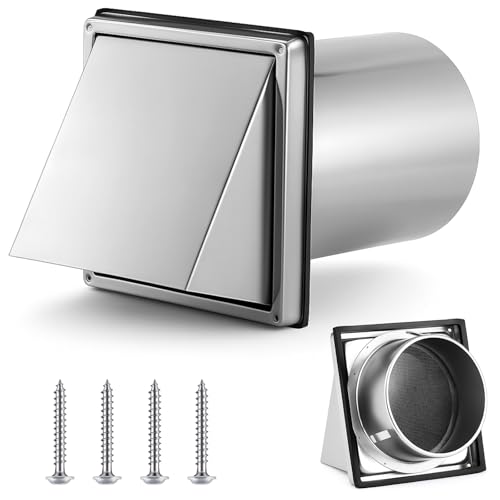 Image of Gisafai 6 inch Dryer Vent Cover Outside with Stainless Steel Guard Wall Dryer Exhaust Cap and Removable Extended Pipe Vent Shroud Hood Cushioned Non Return Flap with Sealing Gasket Grille(Silver)