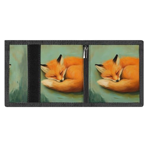 Curled Up Fox Trifold Wallets for Men Women Ultra Thin Card Holder Purse with Zip Coin Pocket4