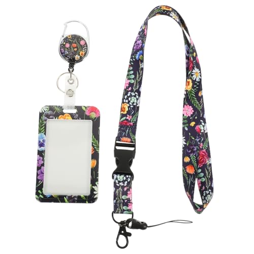 Porte-cartes avec lanière rétractable floral pour badge et étudiant x2