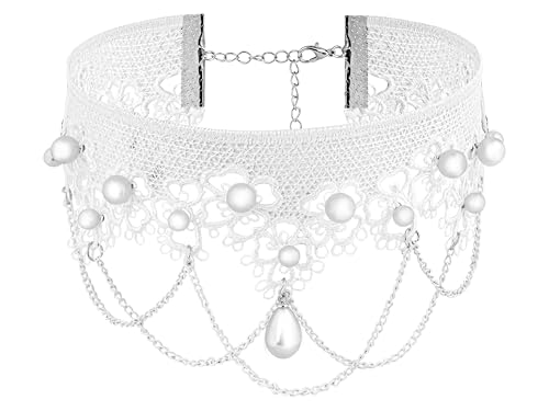 Sacina Gothic Vintage White Teardrop Lace Choker, Imitation Pearl Choker, Gothic Vintage Necklace, 1920s Jewelry, Christmas Jewelry Gift for Women