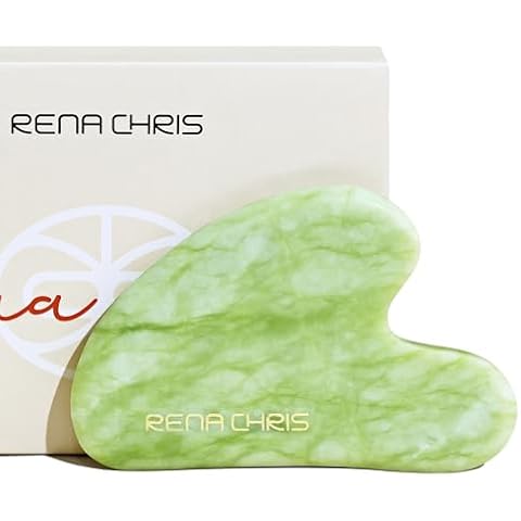 Rena Chris Gua Sha Facial Tools, Xiuyan Jade Guasha Tool for Face, Manual Massage Tool for Jawline Sculpting and Puffiness Reducing, Facial Skin-Care (Green) Cover