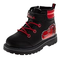 Josmo Cars Boots for Boys MidCalf Zipper and Strap Closure - Lightning McQueen Workboot Construction Boot Trekking Walking Hiking Climbing - Red (Size 10 Toddler)