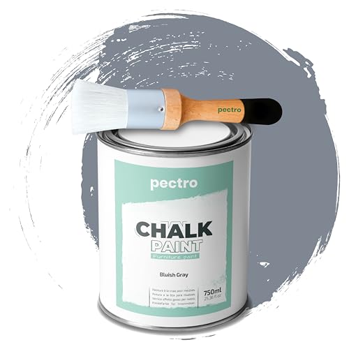PECTRO PACK Kreidefarbe für möbel 750ml + Malerpinsel speziell für Chalk Paint - Möbellack Natürlicher Kreideeffekt - Farbe für Holz (Bläulich Grau)
