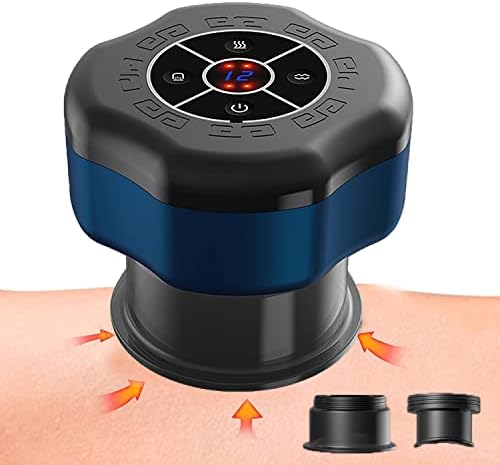 Electric Cupping Therapy Set - Smart Vacuum Scraping Cupping Set with 12 Levels Temperature and Suction Include 2 Size Cups, Rechargeable Cupping Massager for Neck, Shoulder and Back Massage (blue)