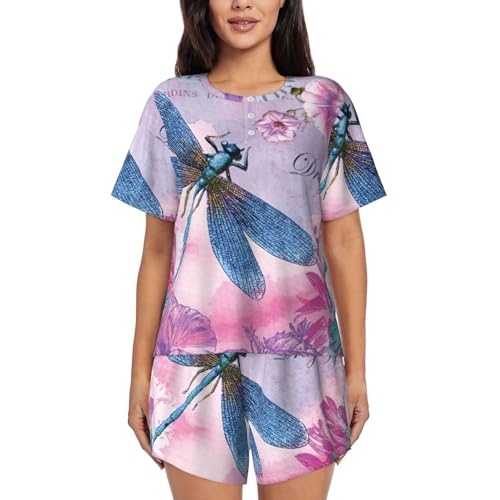 Pyjama court femme manches courtes anti-chaleur fleurs roses