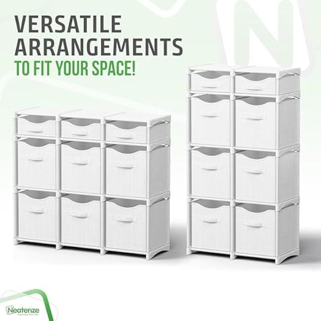 9 Cube Closet Organizers And Storage | Includes All Storage Cube Bins | Easy To Assemble Closet Storage Unit With Drawers | Room Organizer For Clothes, Baby Closet Bedroom, Playroom, Dorm (White Grey)