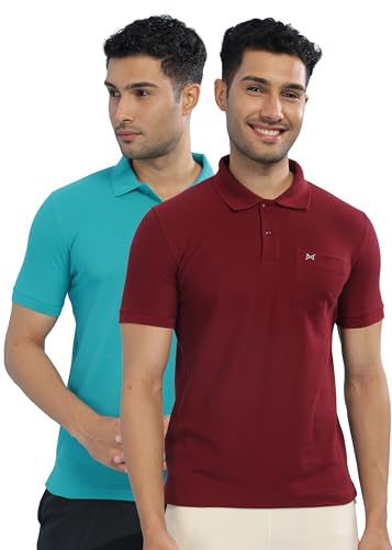 Image of Force NXT Polo Neck T-Shirt for Men Pack of 2 | Regular Fit T-Shirt for Men | Premium Super Combed Rich Cotton Polo Shirt | Men's Ultra Soft Half Sleeve T-Shirt