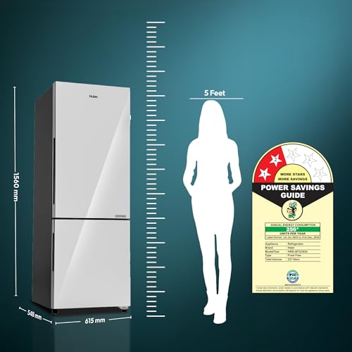 Image of Haier 237L 2 Star Frost Free Bottom Mount Refrigerator|Premium Mirror Glass|8 In 1 Convertible Modes|Jhukna Mat-Bottom Freezer|200% Faster Ice Making in 49 Minutes (HRB-2872PMG-P, Mirror Glass)