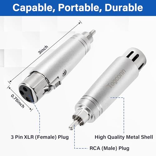 Adaptador RCA a XLR 2 Pack, macho RCA a hembra XLR miniatura 2