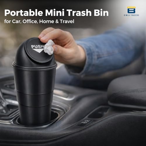 Image of Btag Portable Mini Trash Bin for Car, Office, Home & Travel | Compact Garbage Organizer for Vehicle, Desk, Table & Kitchen | Car Accessories | Pack of 2| Black