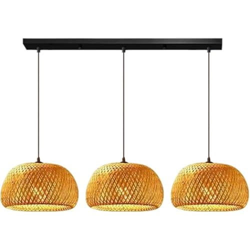 TMKOO Bambus Pendelleuchte 3-Flammig Vintage Boho Rattan Deckenleuchte Mit Geflochtenem Schirm Verstellbare Hängende Kronleuchter Für Esstisch Schlafzimmer Wohnzimmer Küche Diele E27(B) TMKOO Bambus Pendelleuchte 3-Flammig Vintage Boho Rattan Deckenleuchte Mit Geflochtenem Schirm Verstellbare Hängende Kronleuchter Für Esstisch Schlafzimmer Wohnzimmer Küche Diele E27(B)