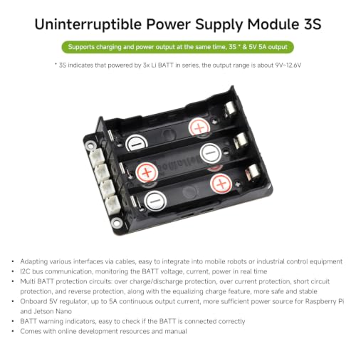 Waveshare Uninterruptible Power Supply (UPS) Module, Supports Charging and Power Output at the Same Time, 3S & 5V 5A Output, Compatible with Raspberry Pi Board - Image 4