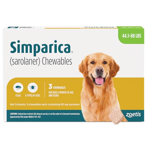 Simparica (sarolaner) Chewables for Dogs 80 mg/tab 44.1-88 lbs (Green) 3 Tablets