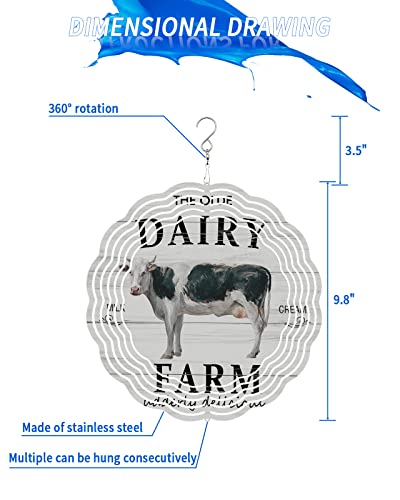 Farmhouse Cow Wind Spinner Indoor/Outdoor Garden Decor, Country Farm Animal On Wood 3D Stainless Steel Hanging Wind Sculpture, Crafts Ornaments Kinetic Yard Art 9.8'' #TOP1