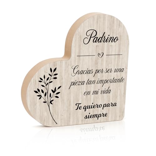 SereneGLow Presentes para padrinho, cartões de felicitação placa coração de madeira