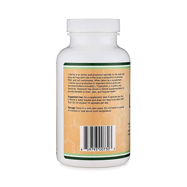 L-Serine Capsules (Third Party Tested) - 2,000mg Servings Used in Clinical Study, 180 Count, 500mg per Capsule (L Serine Amino Acid for Serotonin Production and Brain Support) by Double Wood