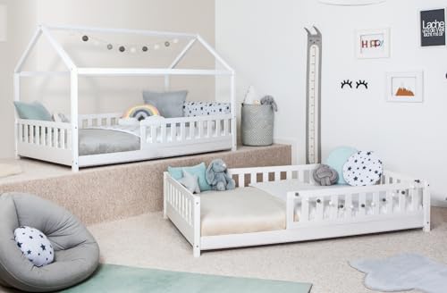 TiCAA 2 in 1 Bodenbett wandelbar mit abnehmbaren Dach 90x200 cm, 100x200 cm, 120x200 cm, 140x200 für Jungen & Mädchen, inkl. Rolllattenrost, Rausfallschutz variabel, weiß aus Kiefer Massivholz TiCAA 2 in 1 Bodenbett wandelbar mit abnehmbaren Dach 90x200 cm, 100x200 cm, 120x200 cm, 140x200 für Jungen & Mädchen, inkl. Rolllattenrost, Rausfallschutz variabel, weiß aus Kiefer Massivholz