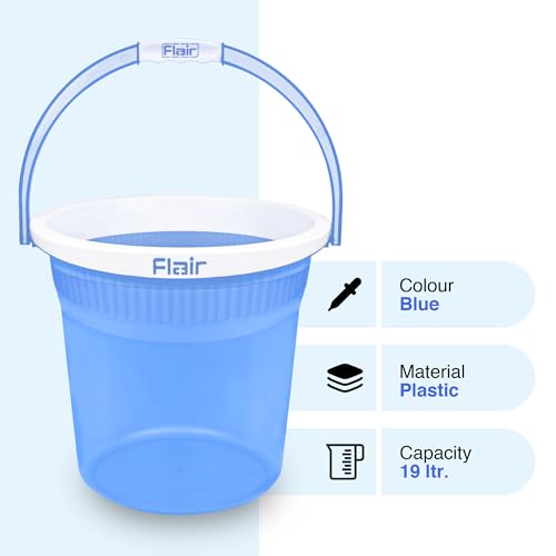 Image of FLAIR Estella Crystal 19 LTR T.Blue Set of 3 I Plastic Bathroom Bucket | Strong and Durable Water Storage Bucket | Sturdy and Easy Grip Handle | Ideal for Bathing and Everyday Use
