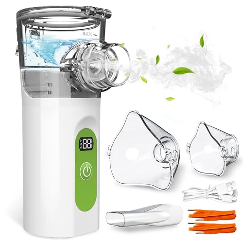 Nebuliseur Aerosol Portable Silencieux, Nebulisateur pour Adulte et Enfant avec Ecran Digital, Nébuliseur avec 2 Masques Adulte et Enfant Embout Buccal Recharge USB-C pour la Maison et les Voyages