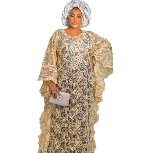 HD Collection de Robes Caftan en Dentelle pour Femme Broderie Strass Robe de soirée Grande Taille Options de Couleur, Abricot358, Taille Unique