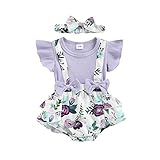 Newborn Baby Girl Clothes Floral Romper Ruffle Sleeve Onesie Dress with Headband Spring Summer Outfit (B-Purple,0-3 Months)