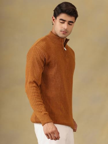Image of Kvetoo Men High Neck Zipper Full Sleeve Woolen Winter Sweater