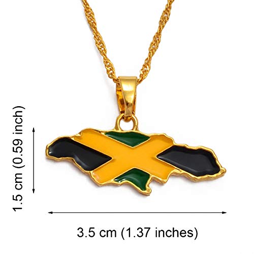 Jamaica Map And National Flag Pendant Necklaces Gold Jamaican Maps Necklace3