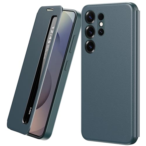 Protégez l'écran du Samsung S26 Ultra avec cet étui cuir anti-rayure vert