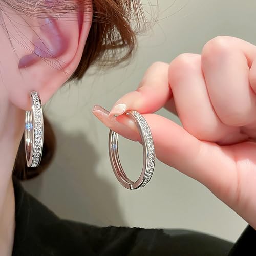 Image of Peora Silver Plated Cubic Zirconia Studded Hoop Earrings Trending Fashion Jewellery For Women & Girls