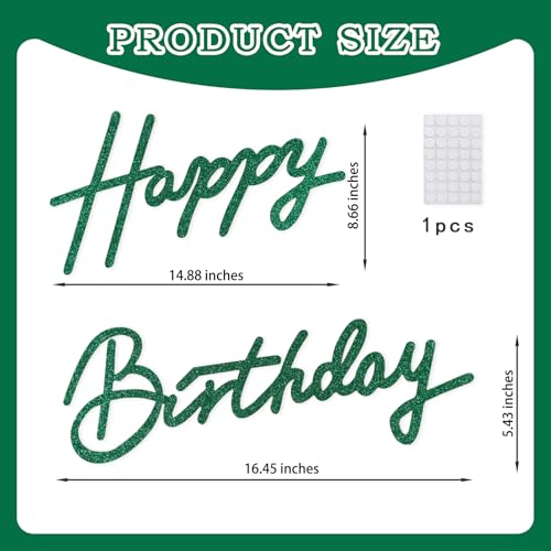 Image of TONIFUL Happy Birthday Sign for Backdrop - Glitter Green Felt Banner - Includes Dot Glue - Perfect for Birthday Party Backdrop,Wall Decor,Balloon Arch,Photo Background